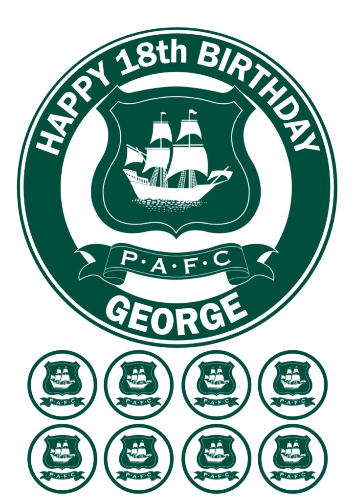 Plymouth Argyle FC Icing Birthday Cake Topper & 8 Cupcake Toppers