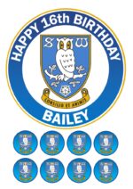 Sheffield Wednesday FC Icing Birthday Cake Topper & 8 Cupcake Toppers