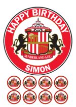 Sunderland AFC Icing Birthday Cake Topper & 8 Cupcake Toppers