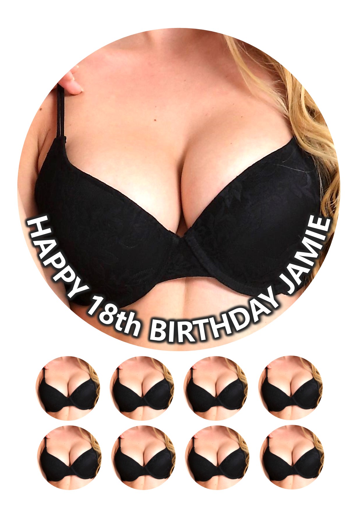 Boobs Cleavage Bra Cake Topper & 8 Cupcake Toppers (Version 3)