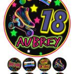 neon ROLLER SKATES cake topper ICING BIRTHDAY CAKE TOPPER & CUPCAKES