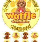 Waffle The Wonder Dog Icing Birthday Cake Topper & 8 Cupcake Toppers