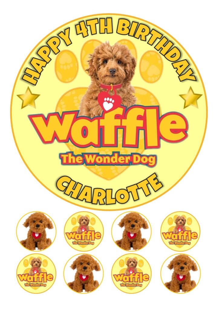 Waffle The Wonder Dog Icing Birthday Cake Topper & 8 Cupcake Toppers