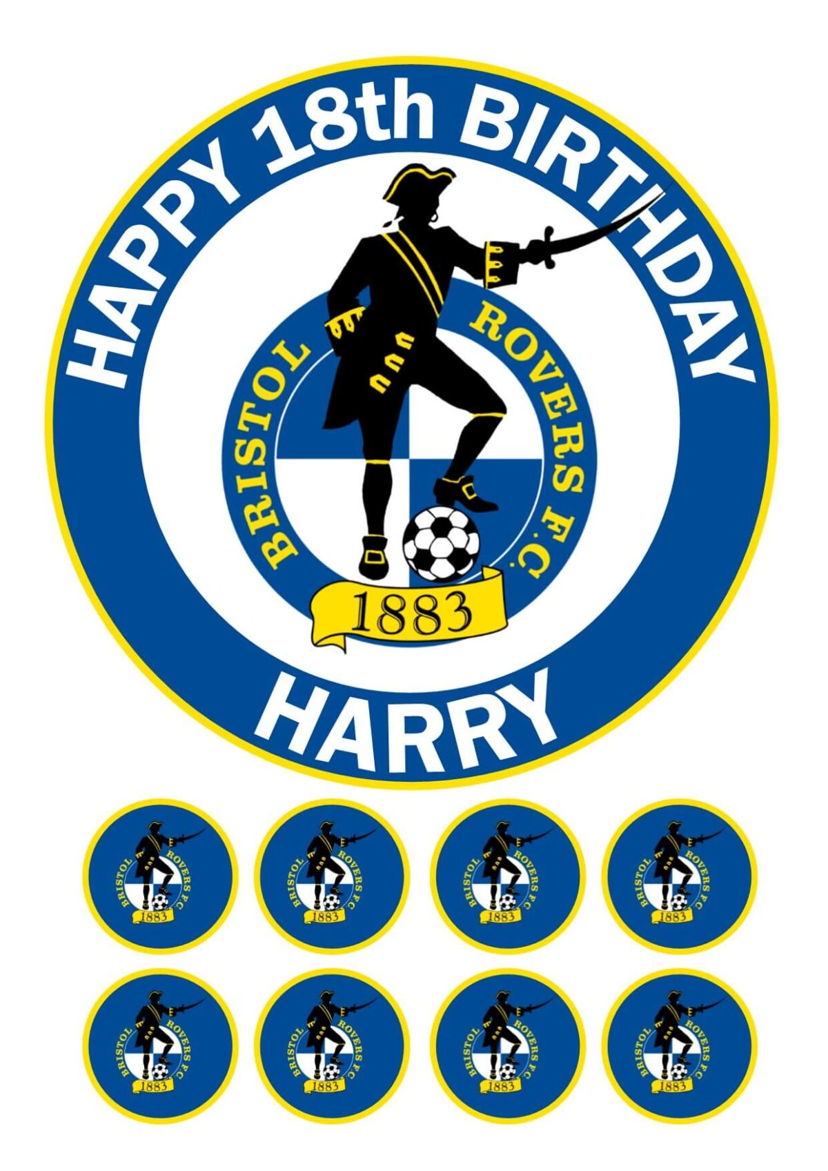 BRISTOL ROVERS FC FC ICING BIRTHDAY CAKE TOPPER & CUPCAKES