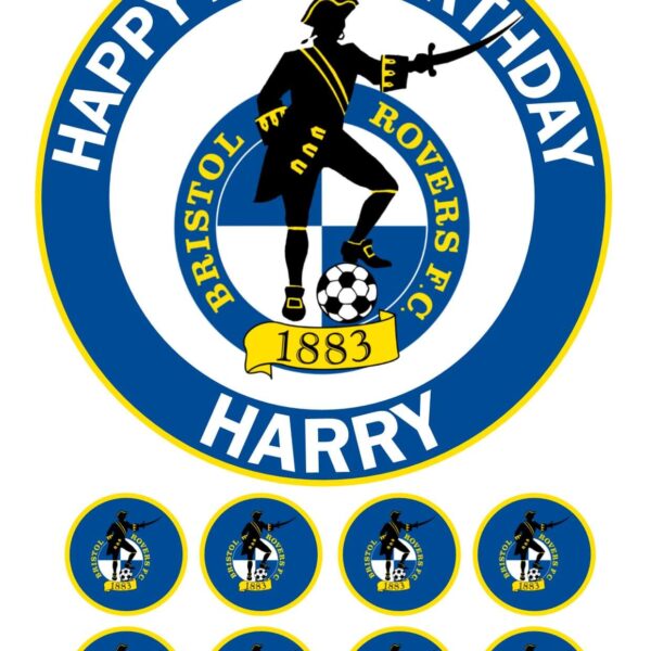 BRISTOL ROVERS FC FC ICING BIRTHDAY CAKE TOPPER & CUPCAKES