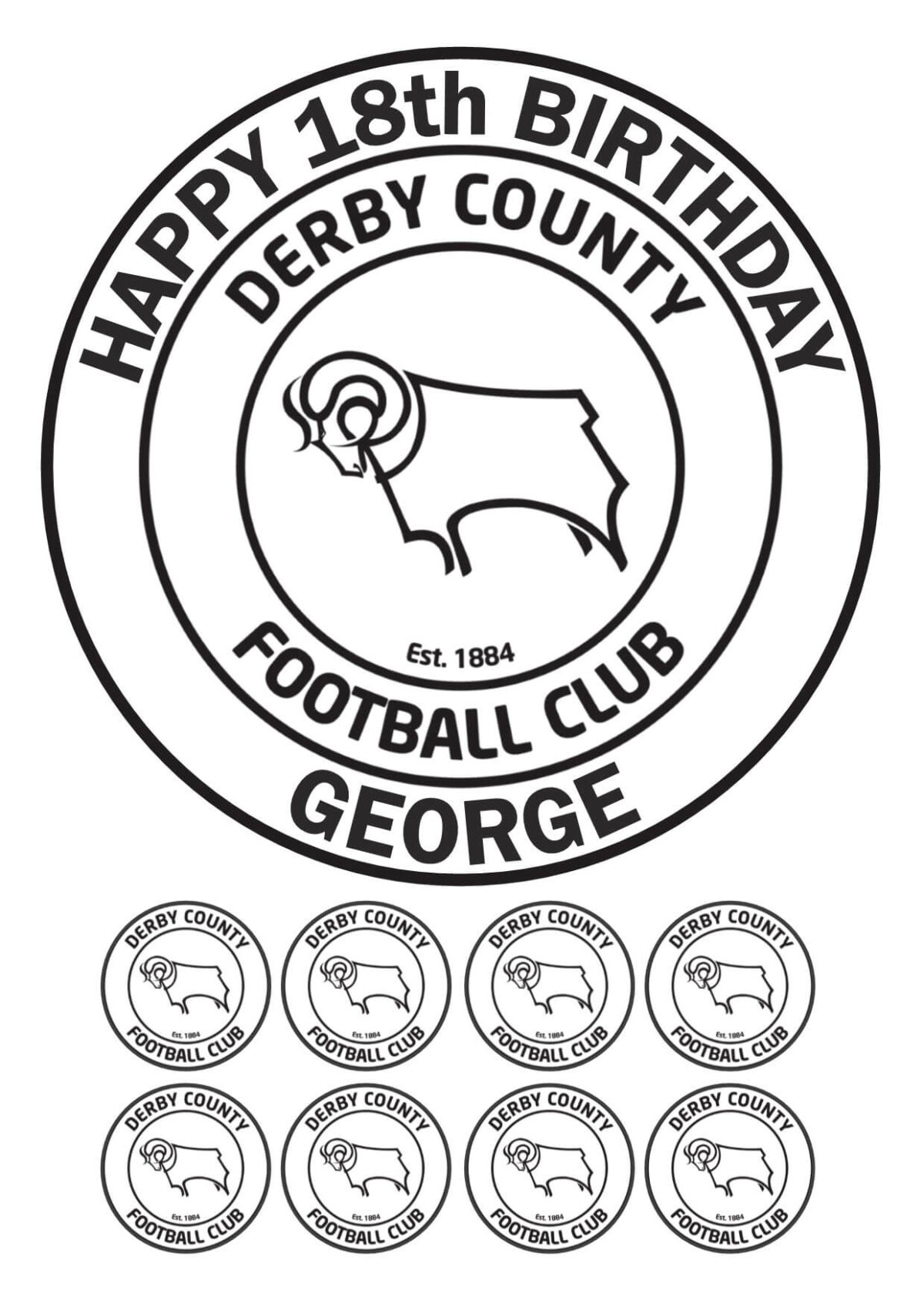 derby county fc ICING BIRTHDAY CAKE TOPPER & CUPCAKES