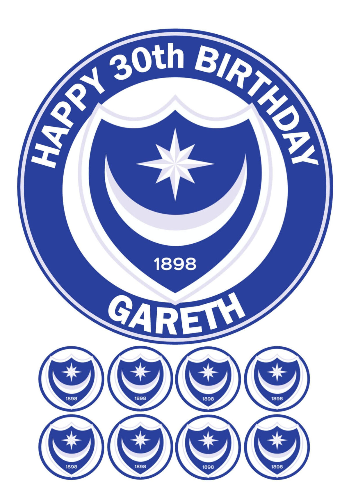 portsmouth fc ICING BIRTHDAY CAKE TOPPER & CUPCAKES