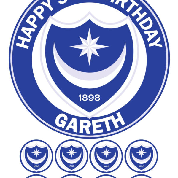 portsmouth fc ICING BIRTHDAY CAKE TOPPER & CUPCAKES