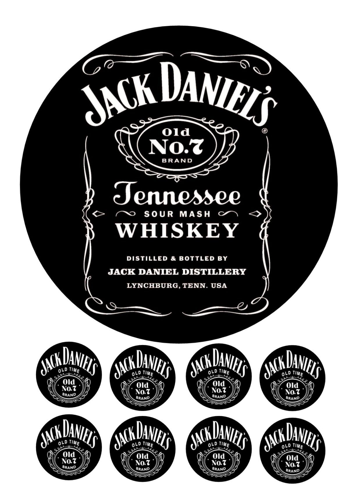 Jack Daniels icing birthday cake topper and cupcakes