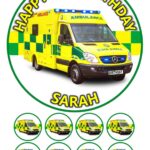 AMBULANCE ICING BIRTHDAY CAKE TOPPER & CUPCAKES