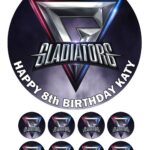 Gladiators UK TV Show Icing Birthday Cake Topper & 8 Cupcake Toppers