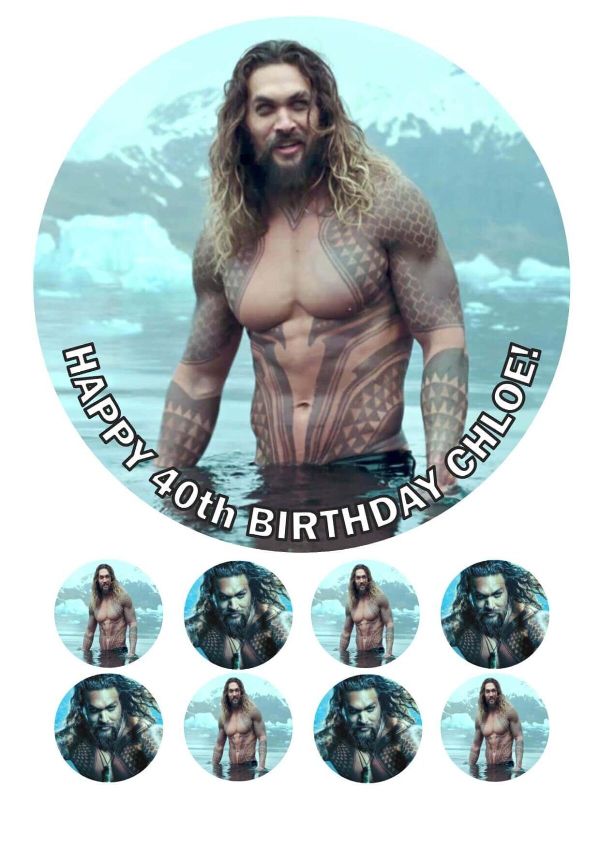 aqua man jason momoa icing birthday cake topper