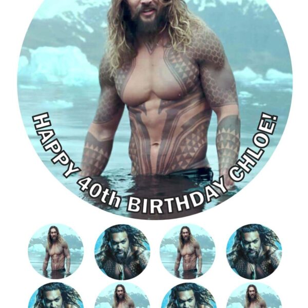 aqua man jason momoa icing birthday cake topper