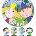 BEN AND HOLLY ICING CAKE TOPPER AND CUPCAKES