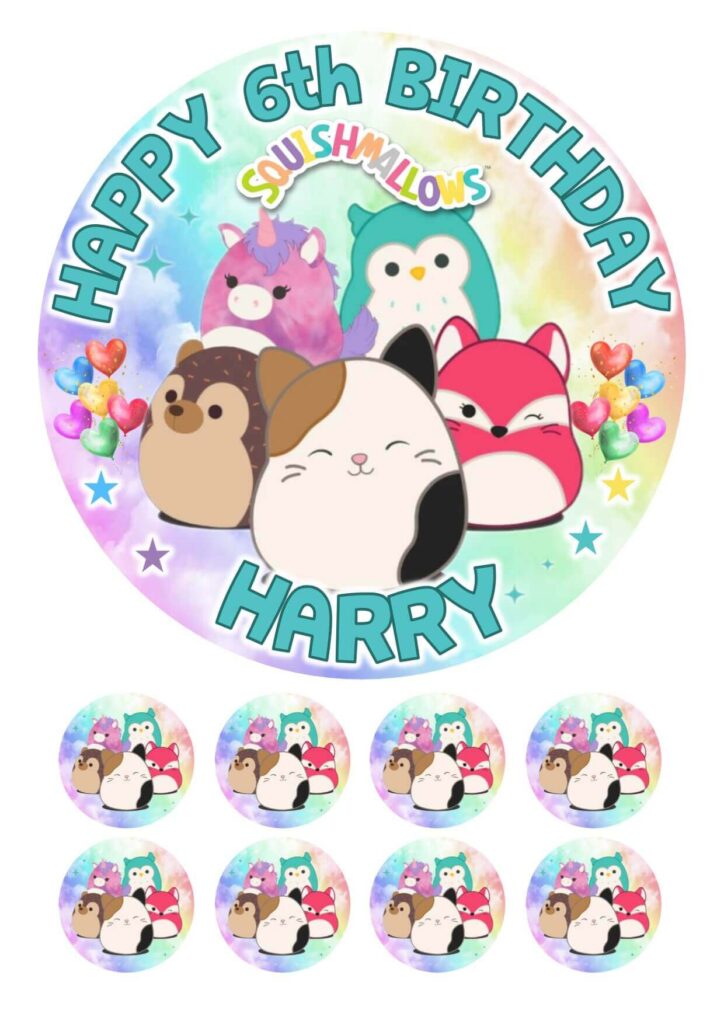 Squishmallow Icing Birthday Cake Topper & 8 Cupcake Toppers squishmallow-icing-birthday-cake-topper-8-cupcake-toppers