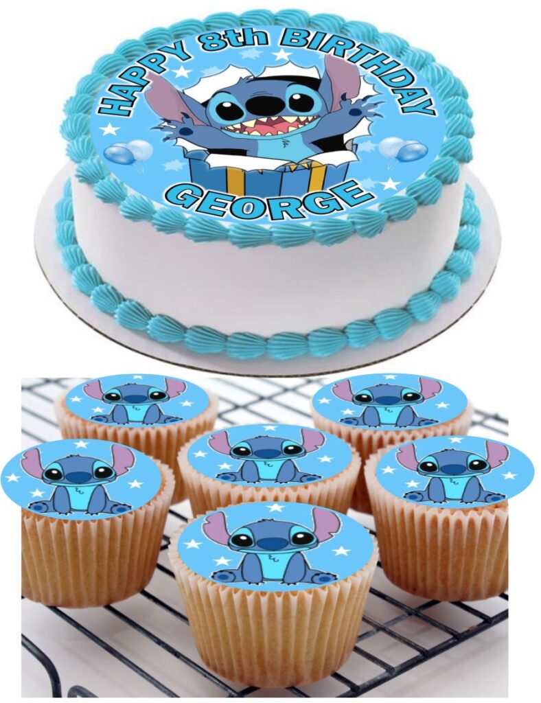 Stitch (Lilo & Stitch) Icing Birthday Cake Topper & 8 Cupcake Toppers