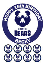 Bristol Bears Rugby Union Icing Birthday Cake Topper & 8 Cupcake Toppers