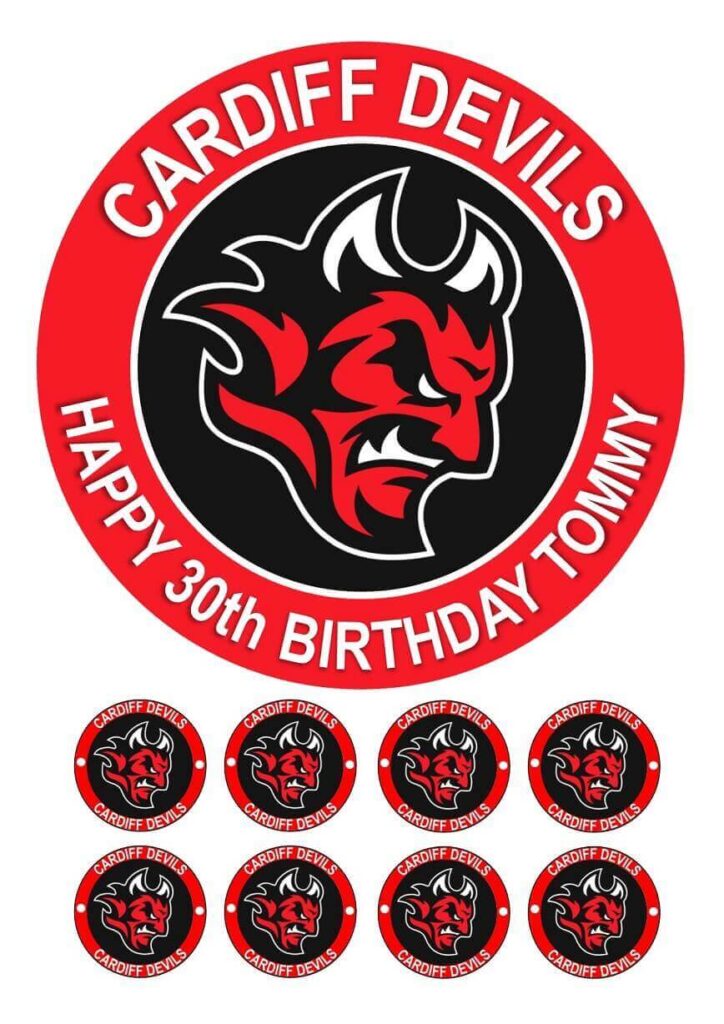 Cardiff Devils Ice Hockey Team Icing Birthday Cake Topper & 8 Cupcake