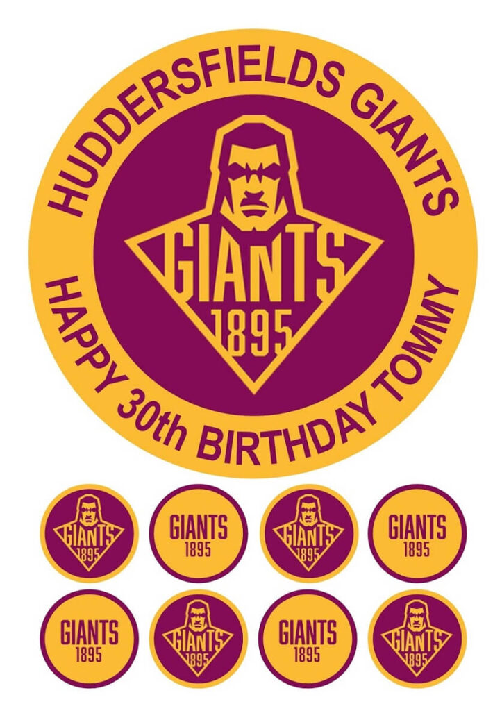 Huddersfield Giants Rugby Club Icing Birthday Cake Topper & 8 Cupcake ...