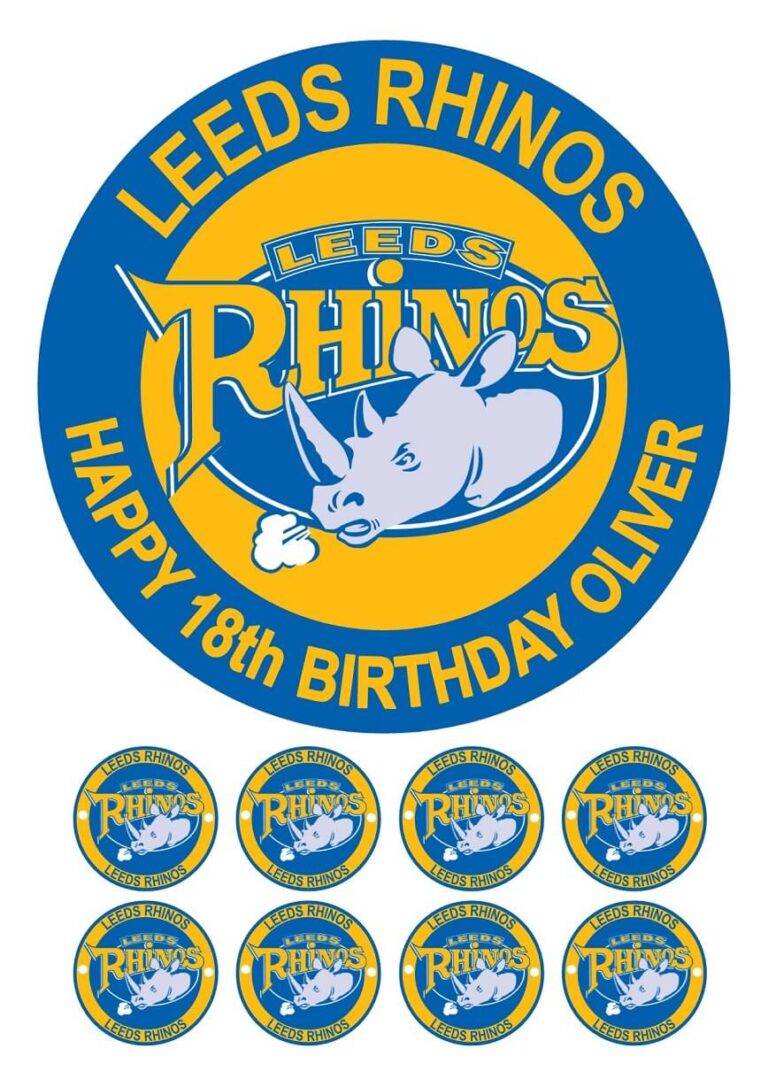 Leeds Rhinos Rugby Club Icing Birthday Cake Topper & 8 Cupcake Toppers
