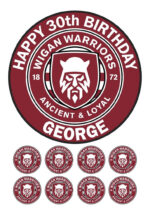 Wigan Warriors Rugby Club Icing Birthday Cake Topper & 8 Cupcake Toppers