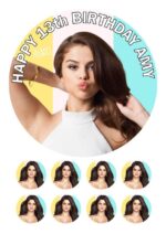 Selena Gomez icing birthday cake topper