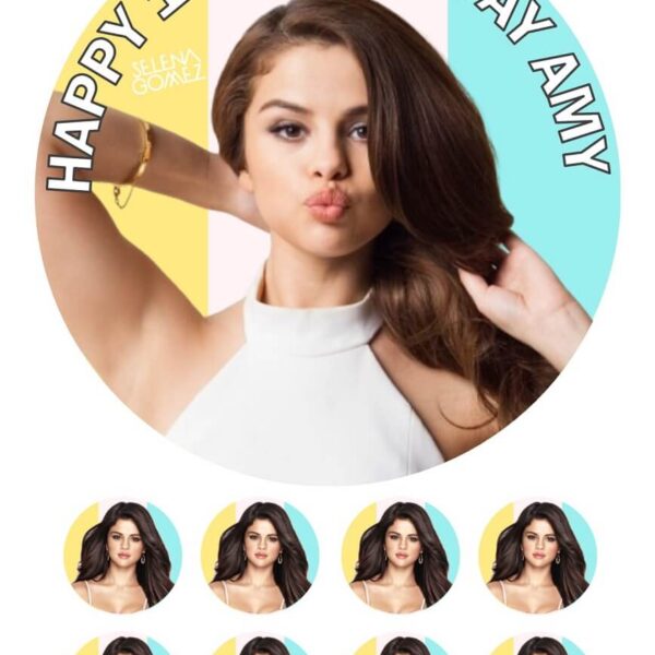 Selena Gomez icing birthday cake topper