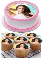 Selena Gomez icing birthday cupcake topper