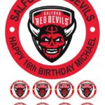 Salford Red Devils RLFC Icing Birthday Cake Topper & 8 Cupcake Toppers