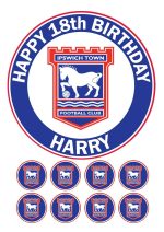 Ipswich Town FC Icing Birthday Cake Topper & 8 Cupcake Toppers