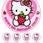 Hello Kitty Icing Birthday Cake Topper & 8 Cupcake toppers