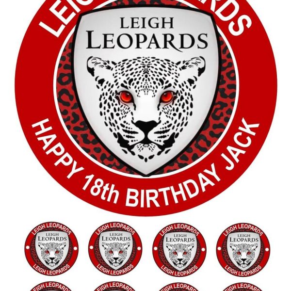 Leigh Leopards Rugby Club Icing Birthday Cake Topper & 8 Cupcake Toppers