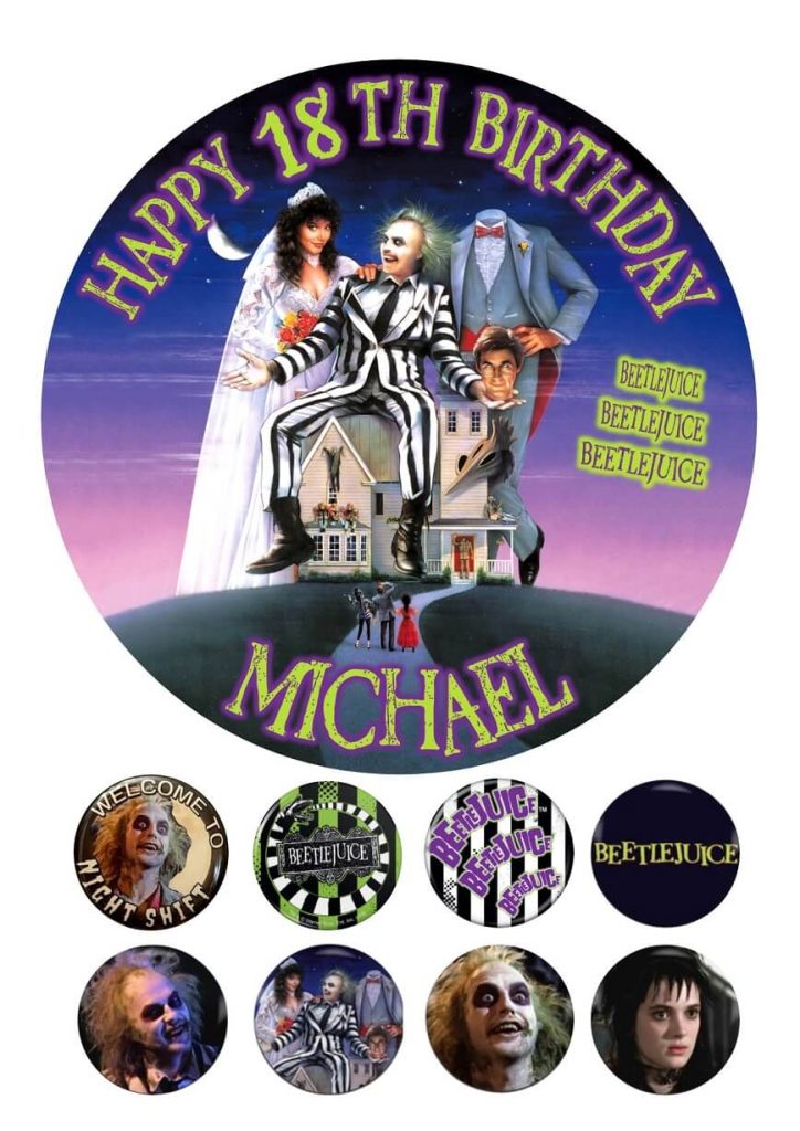 Beetlejuice Icing Birthday Cake Topper &amp; 8 Cupcake Toppers
