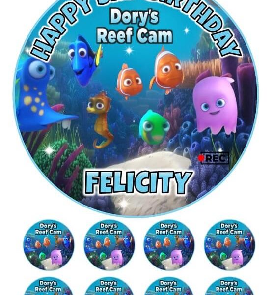 dory's reef cam icing cupcake toppers