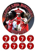 Bukayo Saka (Arsenal) Icing Birthday Cake Topper & 8 Cupcake Toppers