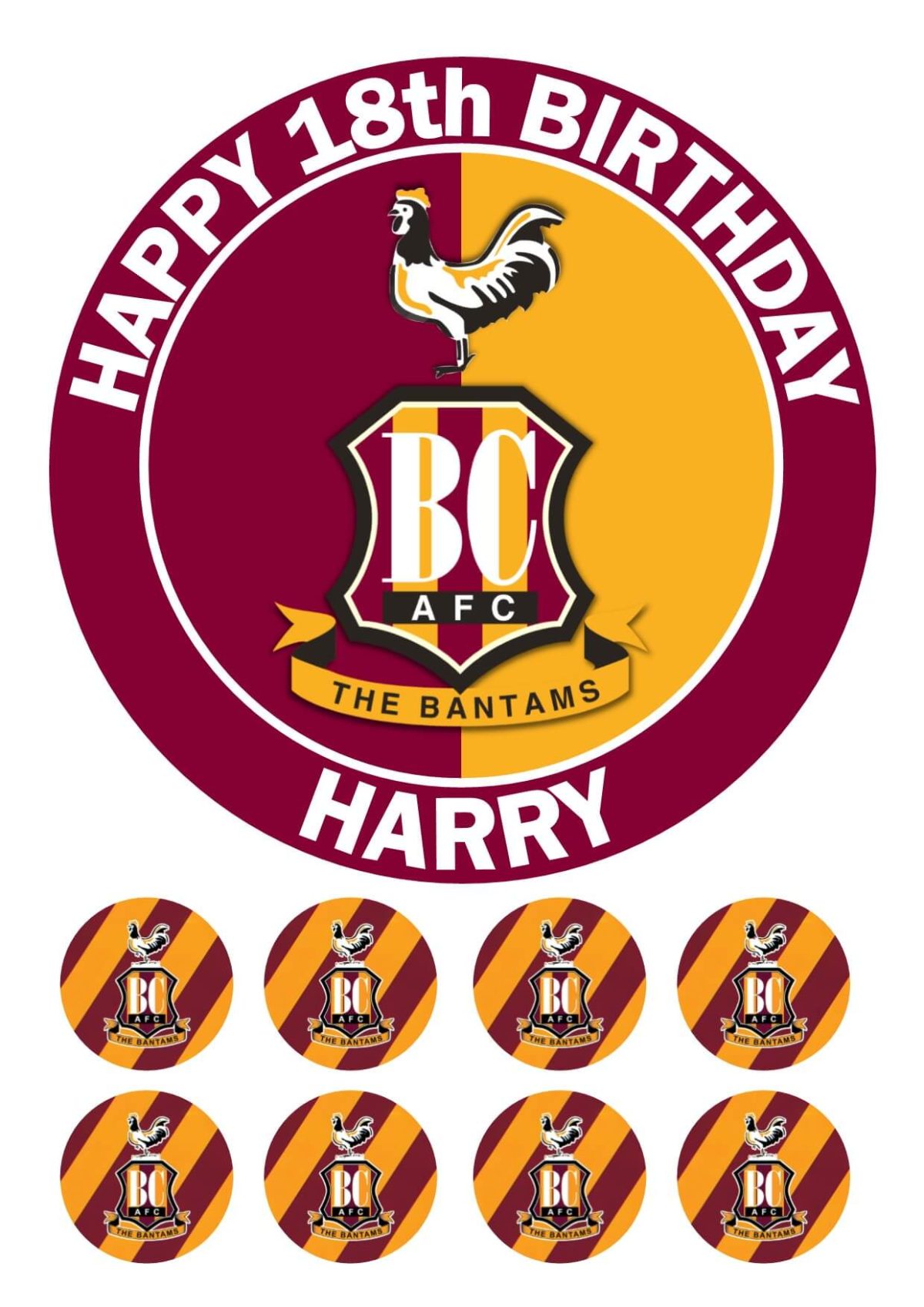 BRADFORD CITY BIRTHDAY ICING CAKE TOPPER