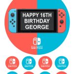 Nintendo Switch Icing Birthday Cake Topper & 8 Cupcake Toppers