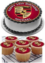 PORSCHE icing birthday cupcake topper