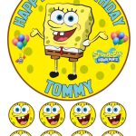 SpongeBob SquarePants Icing Birthday Cake Topper & 8 Cupcake Toppers