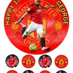 Bruno Fernandes (Manchester United) Icing Birthday Cake Topper & 8 Cupcake Toppers