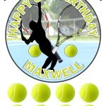 Tennis Court Racket Icing Birthday Cake Topper & 8 Cupcake Toppers