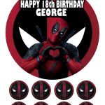 Deadpool Icing Birthday Cake Topper & 8 Cupcake Toppers