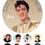 Elvis Presley Icing Birthday Cake Topper & 8 Cupcake Toppers