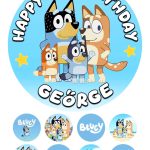 Bluey Icing Birthday Cake Topper & 8 Cupcake Toppers