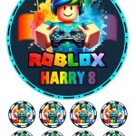 Roblox Icing Birthday Cake Topper & 8 Cupcake Toppers