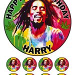Bob Marley Icing Birthday Cake Topper & 8 Cupcake Toppers