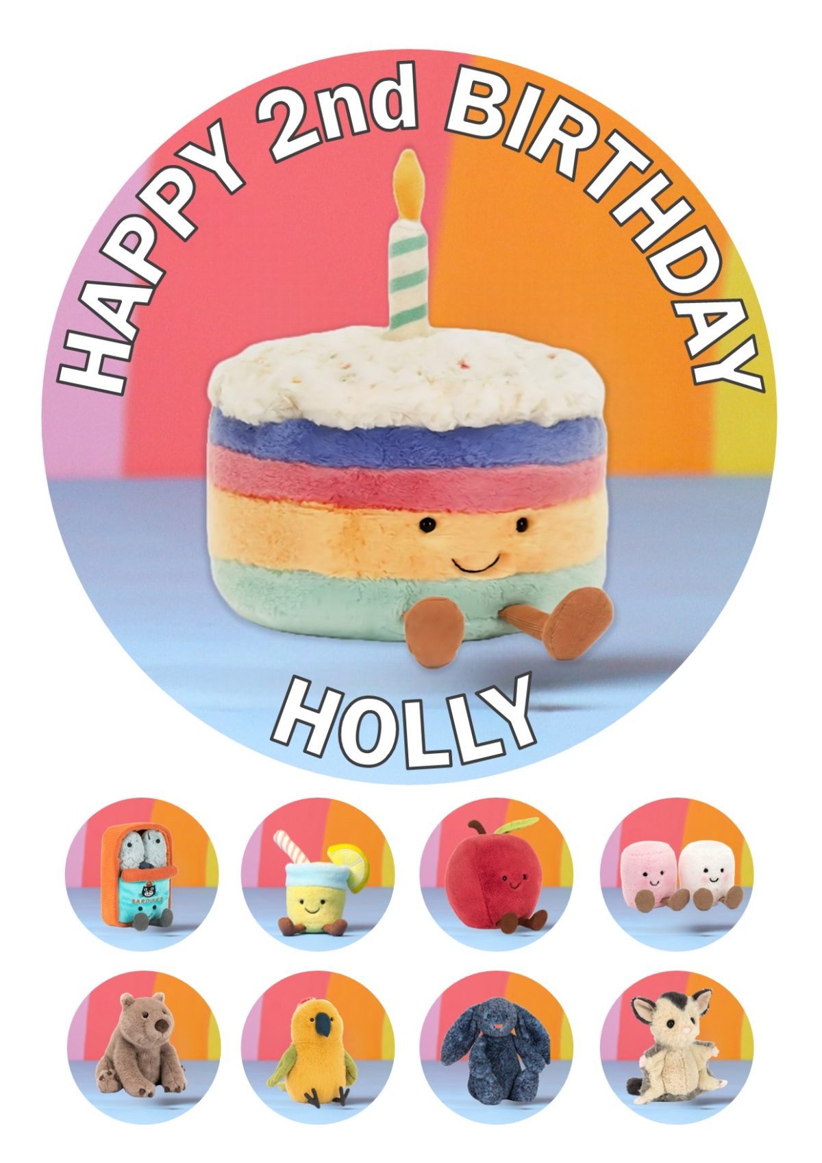 Jellycat Icing Personalised Birthday Cake Topper & 8 Cupcake Toppers