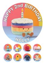 Jellycat Icing Personalised Birthday Cake Topper & 8 Cupcake Toppers