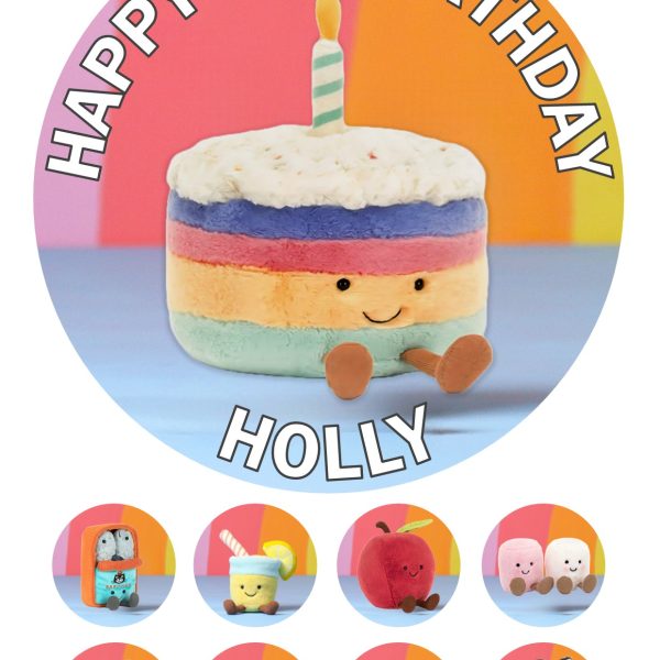 Jellycat Icing Personalised Birthday Cake Topper & 8 Cupcake Toppers