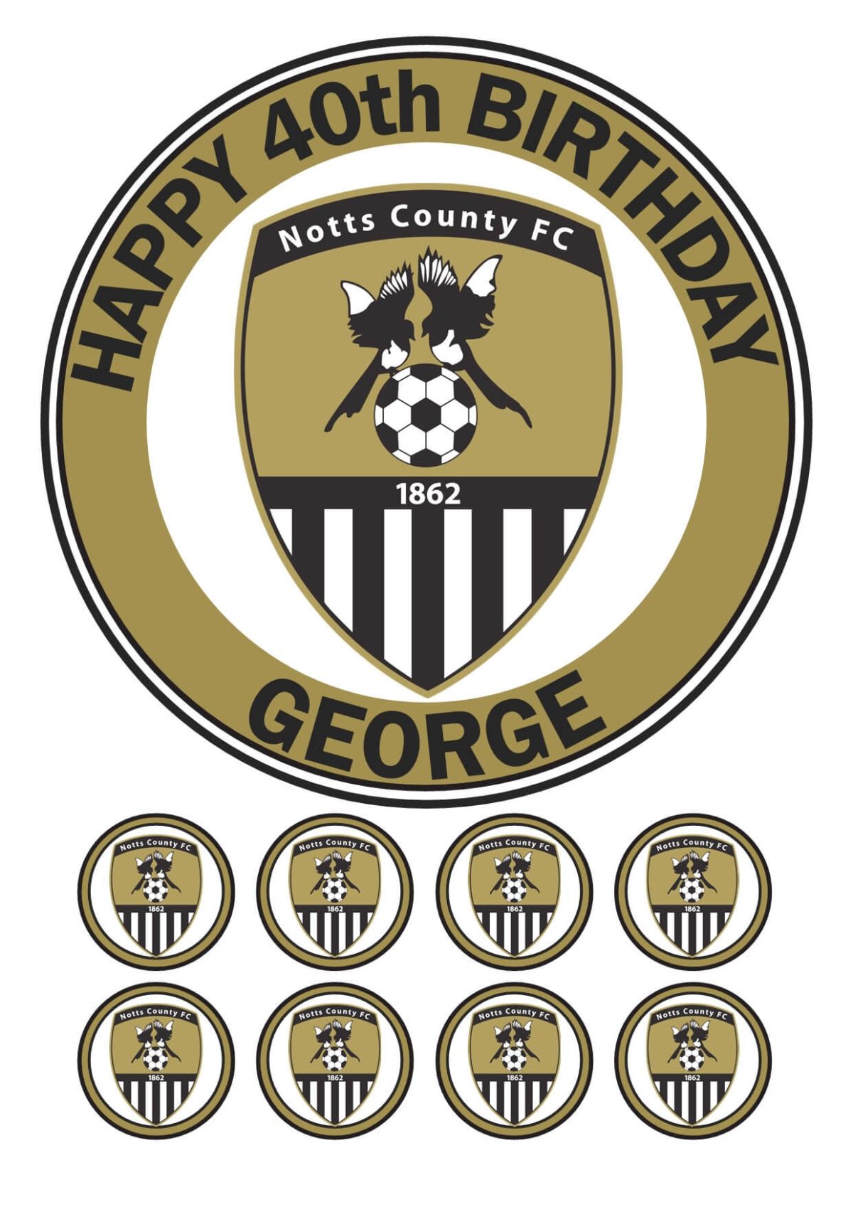 Notts County F.C. Icing Birthday Cake Topper & 8 Cupcake Toppers